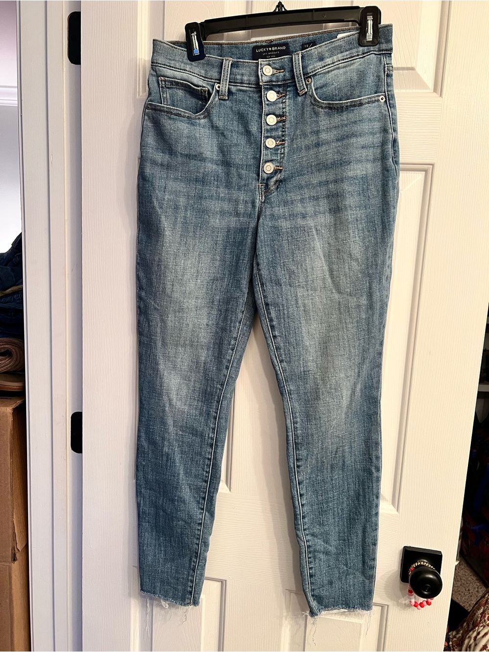 Lucky Brand High-Rise Button-Fly Skinny Jeans in Light Blue